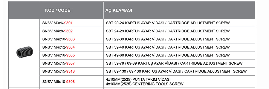SNSV KARTUŞ AYAR VİDASI
